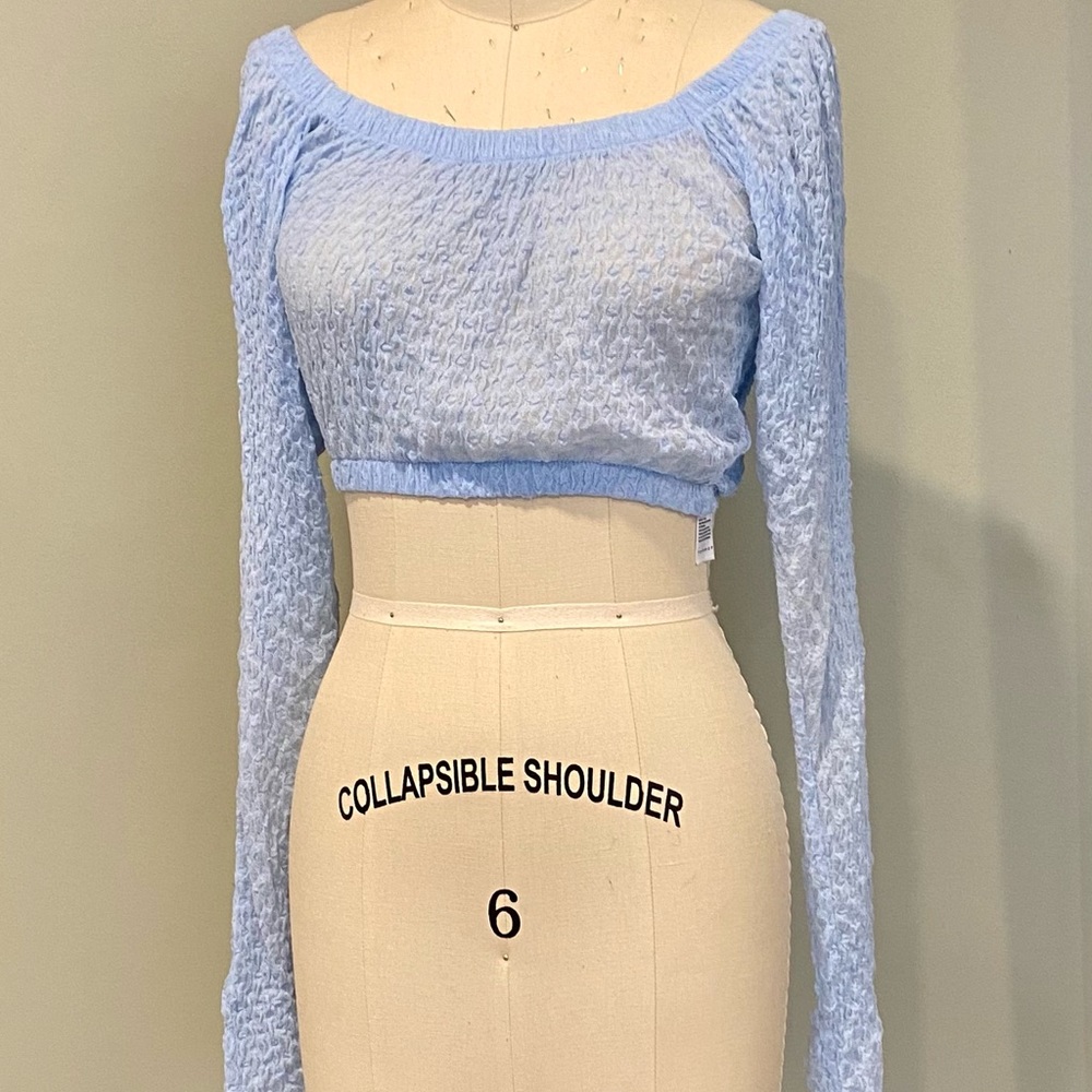 Blue Textured Crop Top